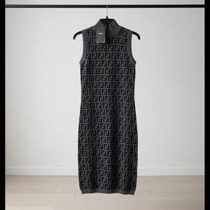 Fendi Black and Gray Logo Midi Dress